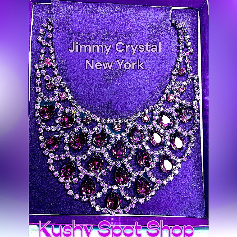 Vintage✨💜🩷JIMMY CRYSTAL NY™️ BIB Purple/Violet Crystals Teardrop Choker Necklace